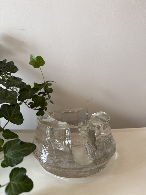 Porte-bougie chauffe-plat en verre épais de style brutaliste, années 1970