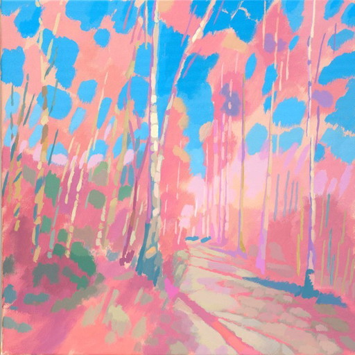 Malerei Birkenweg, handgemaltes Unikat, Natur, Landschaftsmalerei, Himmel, Acrylmalerei 50x50cm