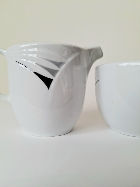 Image 1 of Winterling Rösslau Sugar & Cream Set | Unique Retro Shape | Graphic Gray/Black Decor