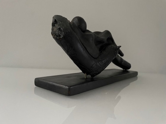 Image 1 of Expressive wooden sculpture with a reclining figure