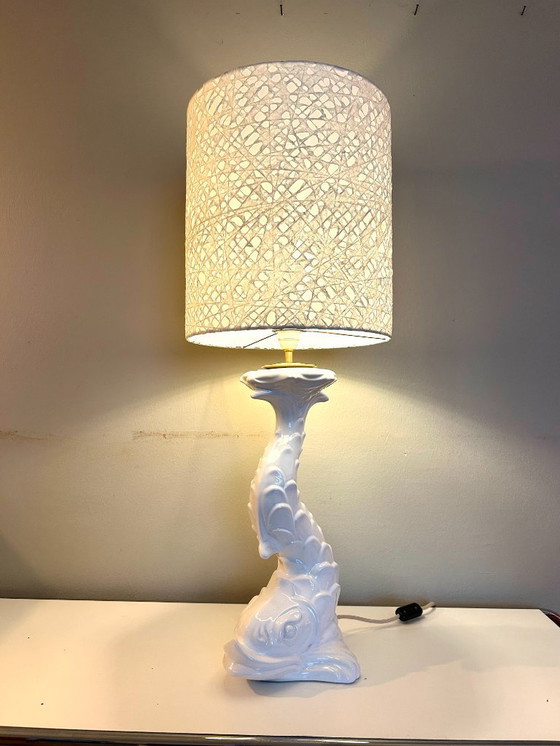 Image 1 of Große Tischlampe aus weißer Keramik, Capodimonte Italien, 1960er