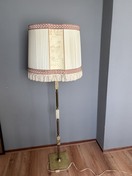 Lámpara de Pie Vintage Ónix Mármol Latón Con Pantalla