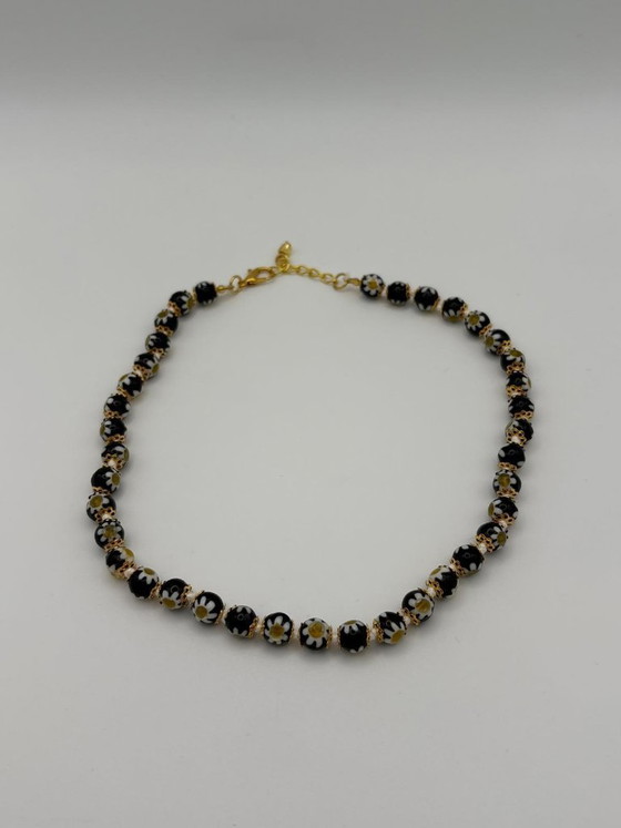 Image 1 of Collares de cristal de Murano negro con millefiori y murrina - 44 cm