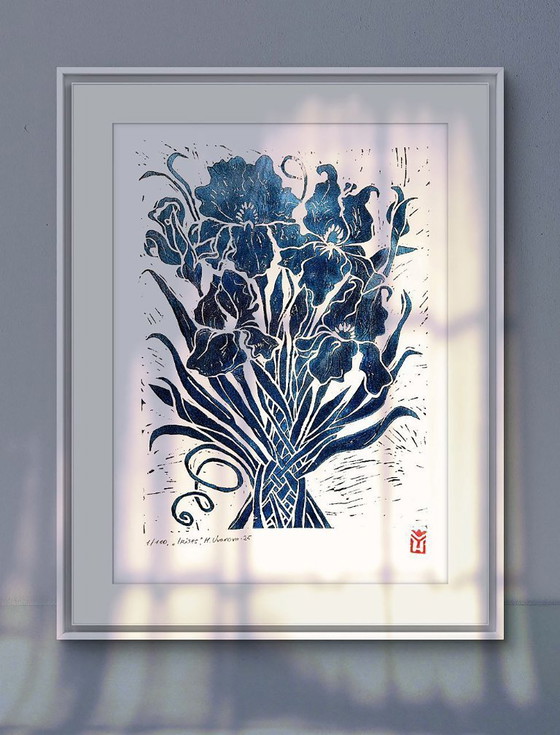 Image 1 of Irissen - A3 Handgemaakte Linosnede Print
