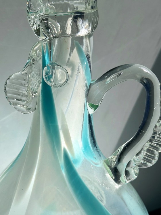 Image 1 of Vintage Murano Vase Fleurs Fait à la main Coq Poule Bleu 70s Mid Century Italie Soufflé à la bouche