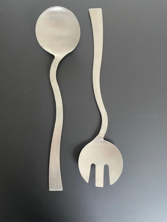 Image 1 of Eleganti posate da insalata in acciaio inossidabile dalla forma ondulata