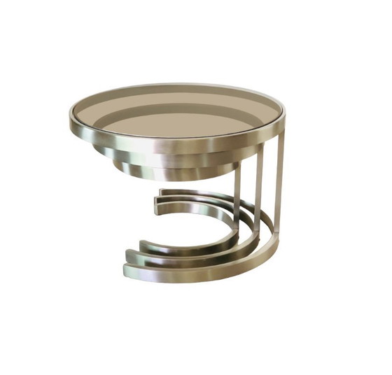 Image 1 of Tavoli di appoggio in acciaio inox e vetro fumé.