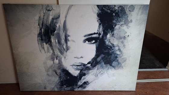 Image 1 of Black and white painting of a woman's face