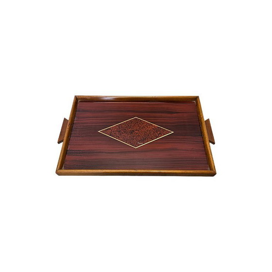 Image 1 of Frans Art Deco stijl dienblad met glazen blad, circa 1940/50