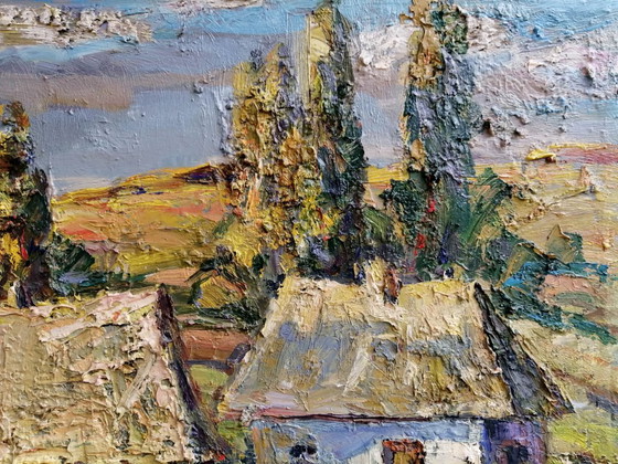 Original Ölgemälde: Ländliche Landschaft, Dorfleben Indian Summer – Gemälde & Zeichnungen, Canvas (photo 4 of 10)