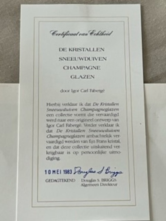 Image 1 of Fabaergé 6 verres à vin en cristal Pavlova + 6 flûtes à champagne en cristal Snow Dove, NEUF avec certificat