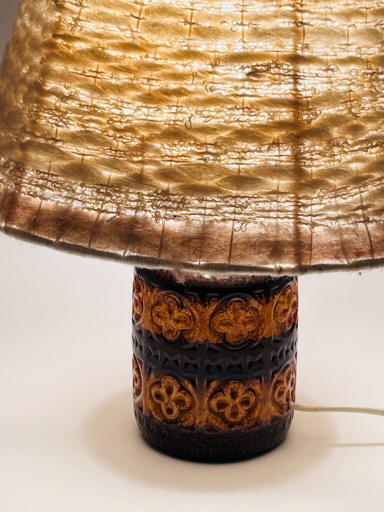 Image 1 of Vintage ceramic relief lamp with wool lampshade