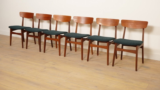 Image 1 of 6 x eetkamerstoelen | Schiønning & Elgaard | Teak | Opnieuw gestoffeerd