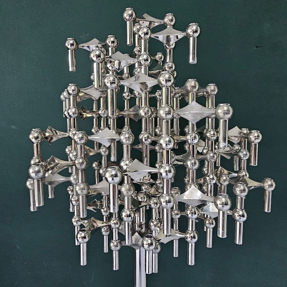 Image 1 of Large vintage STOFF Nagel candle stand - rare floor stand with 52 modular candlesticks, chrome plated, 1970s