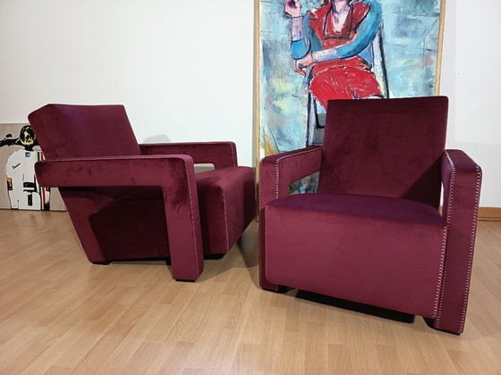 Image 1 of CASSINA 2X Poltrone 637 UTRECHT  (NUOVE MAI USATE) in Velluto 13L Ortigia/Plum con Cuciture in filo Naturale a punta Cavallo