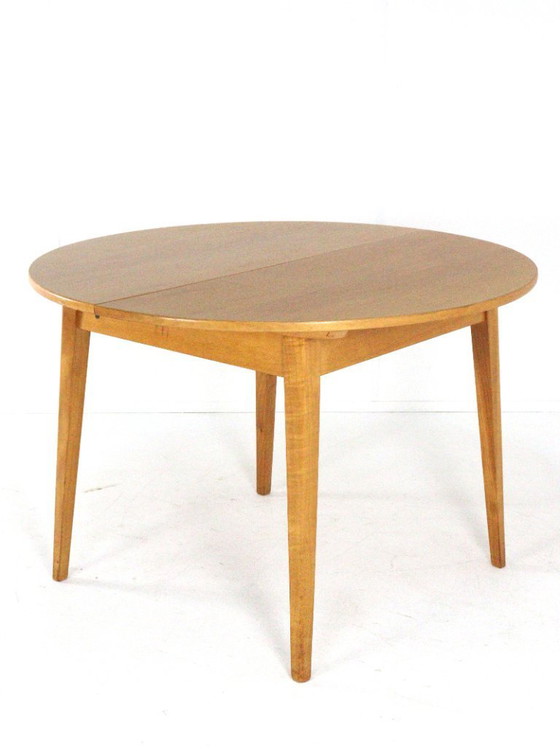 Image 1 of Beech dining set round dining table + 4 vintage dining chairs in the style of Pastoe