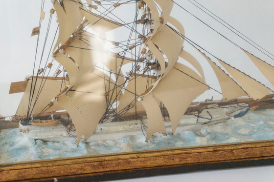 Image 1 of Antique Maritime Diorama - Handmade Boston Ship Model "Cherokee" in Display Case (ca. 1900)