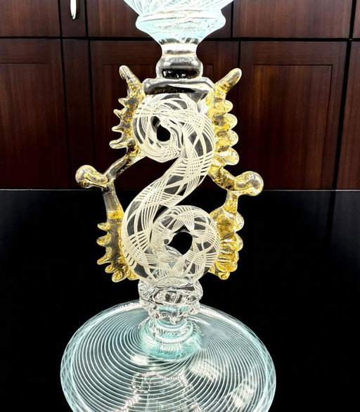 Murano - Pokal aus venezianischem Kunstglas mit spiralförmigem Wasserzeichen