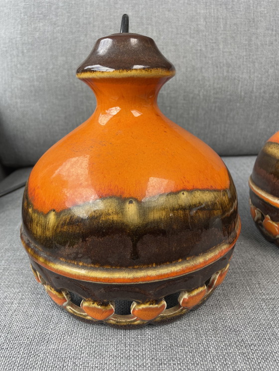 Image 1 of Set di 2 lampade a sospensione PAN Fat Lava Orange