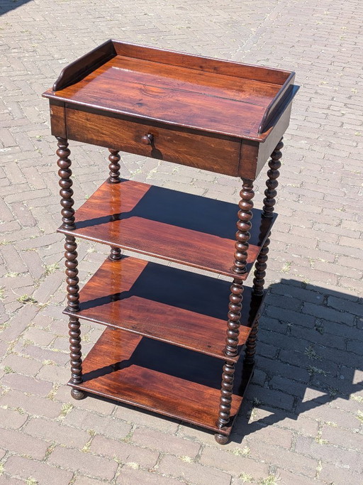 Antico mobiletto vittoriano a 4 livelli con portabobine e decorazioni tornite / Etagère – boekenkasten, Wood (photo 2 of 14)