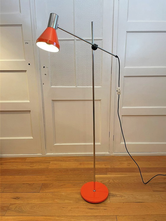 Image 1 of Lampadaire canne à pêche vintage en orange/chrome – Gura Leuchten