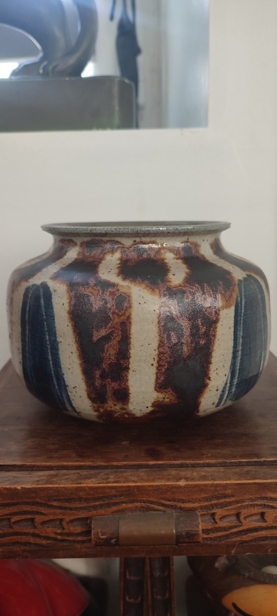 Image 1 of Pyrite stoneware ball vase, signed