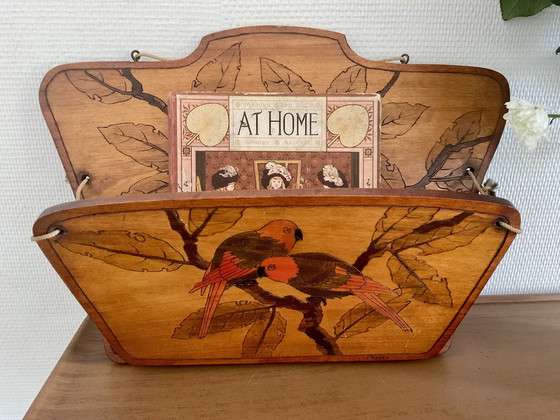 Image 1 of Porte courrier art déco , objet signé , bois . 