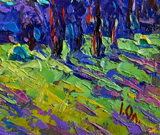 Image 1 of Original Oil Painting Summer Nature Landscape Evening breeze in the field