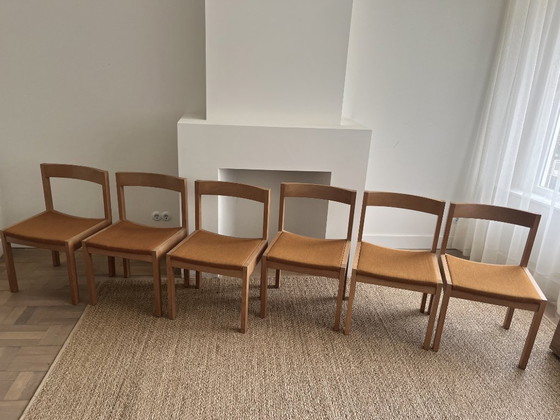 Image 1 of Gerard Geytenbeek voor AZS, set van 6 eikenhouten eetkamerstoelen, jaren 60, gesigneerd
