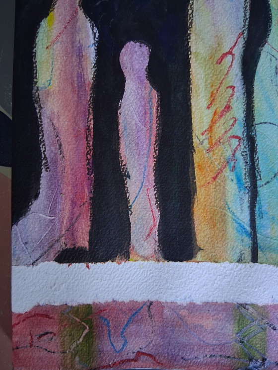 Image 1 of Family on the way,geschildetd in gemengde techniek op 300 gram aquarelpapier