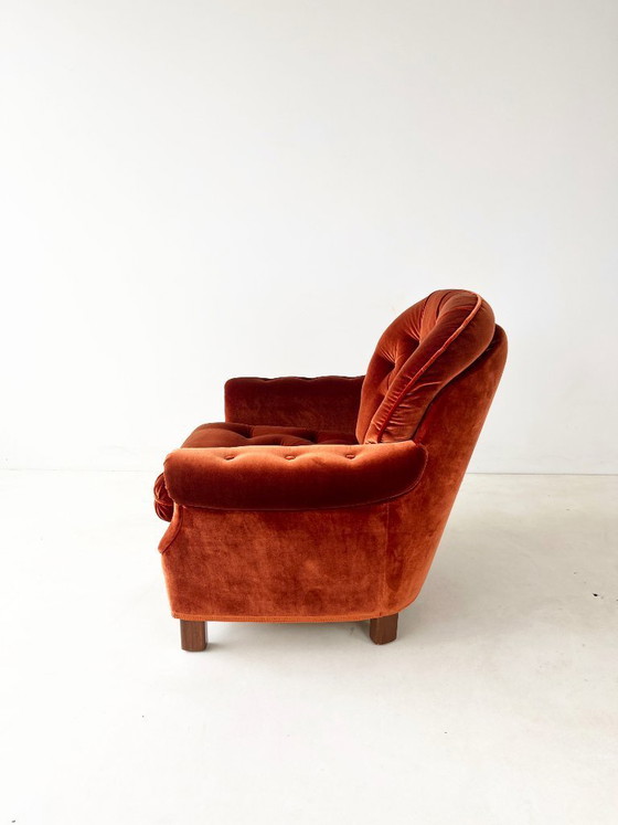 Image 1 of Rust Orange Velvet Armchair