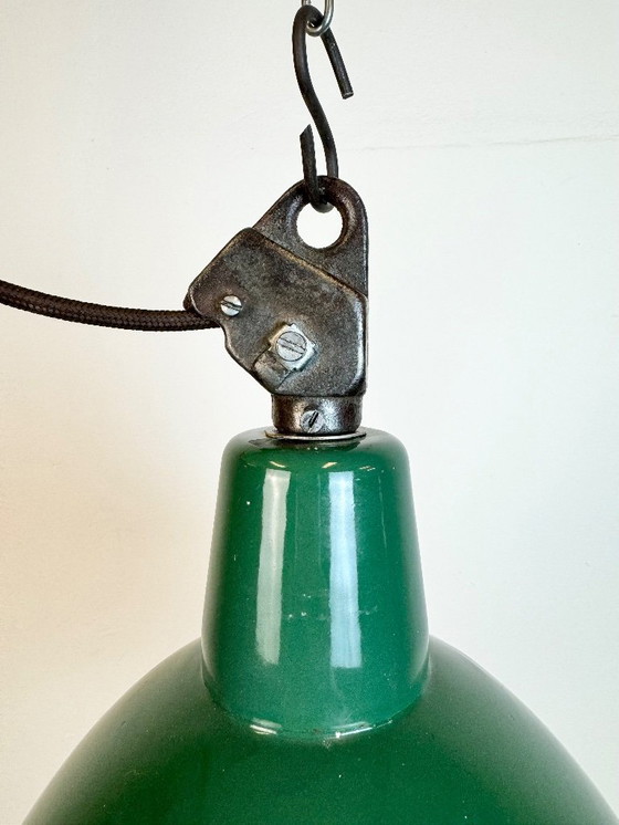 Image 1 of Industrial Green Enamel Factory Lamp with Cast Iron Top, 1960s