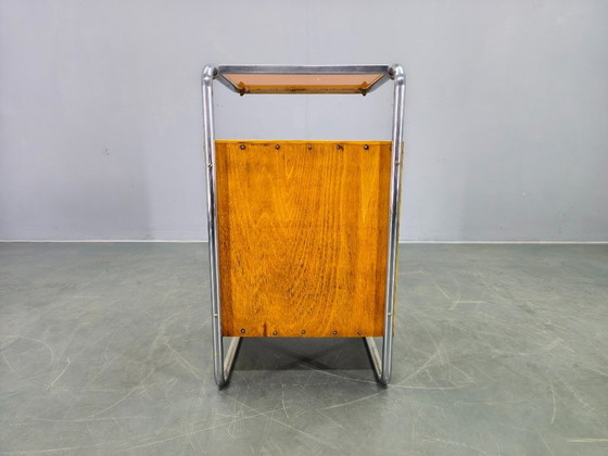 Image 1 of Bauhaus Chrome Tubular Nightstand with Glass Top, 1930s