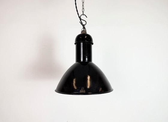 Image 1 of Black Enamel Industrial Pendant Lamp from AEG, 1930s