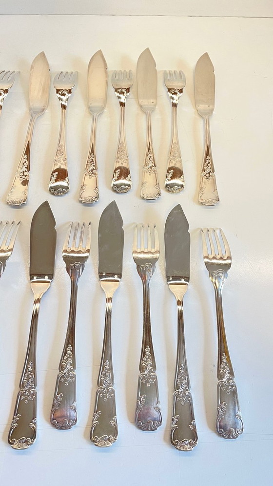 Image 1 of 12 Fourchettes 12 Couteaux à Poisson PLATIL Métal Argenté 