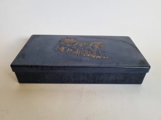 Image 1 of Raro vasetto da crema Mouson in bachelite – Effetto marmorizzato blu-nero effetto pelle di serpente