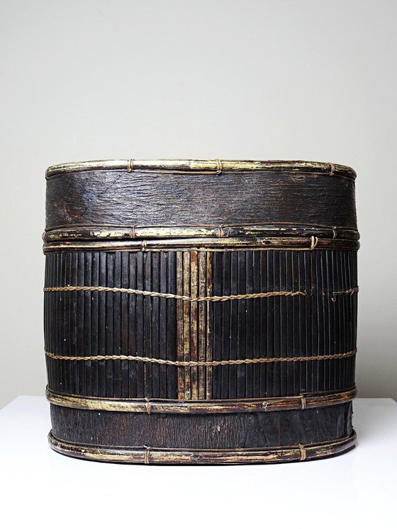Image 1 of "Tampung" box, bamboo and leaf, Indonesia, Lombok, early 20th century