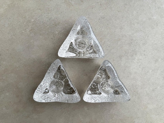3x Set van 3 Vintage Glazen Driehoekige Kandelaars – Kandelaars en kaarsen, Glass (photo 6 of 6)