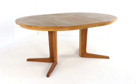 Image 1 of Bernhard Pedersen and Son round 2x extendable dining table Danish vintage