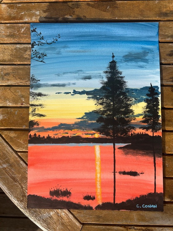 Acrylic 40 x 30 cm twilight on the lake – Fabriano, Wall decoration, Paper (photo 9 of 10)
