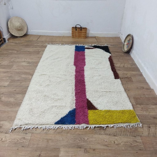Handmade Moroccan Berber Rug – Modern Abstract Wool Carpet (245 × 150 cm)