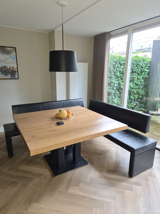 Rolf Benz banco de comedor de esquina de cuero negro 200 × 200