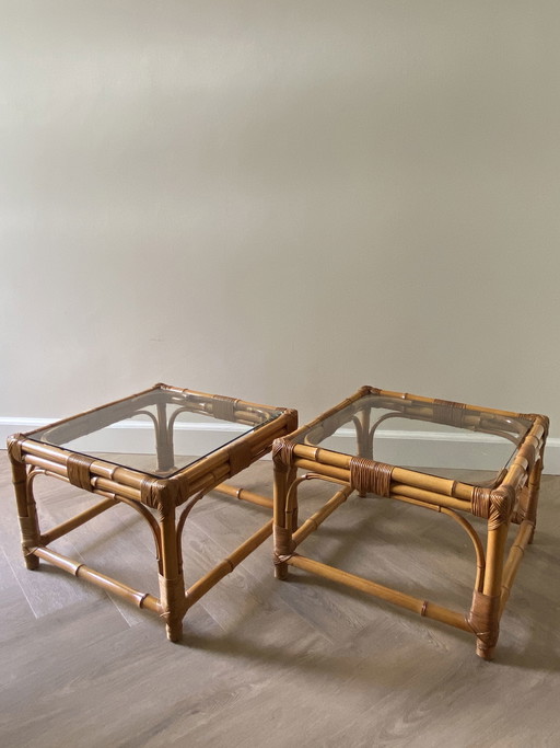 2x tables d'appoint en bambou vintage