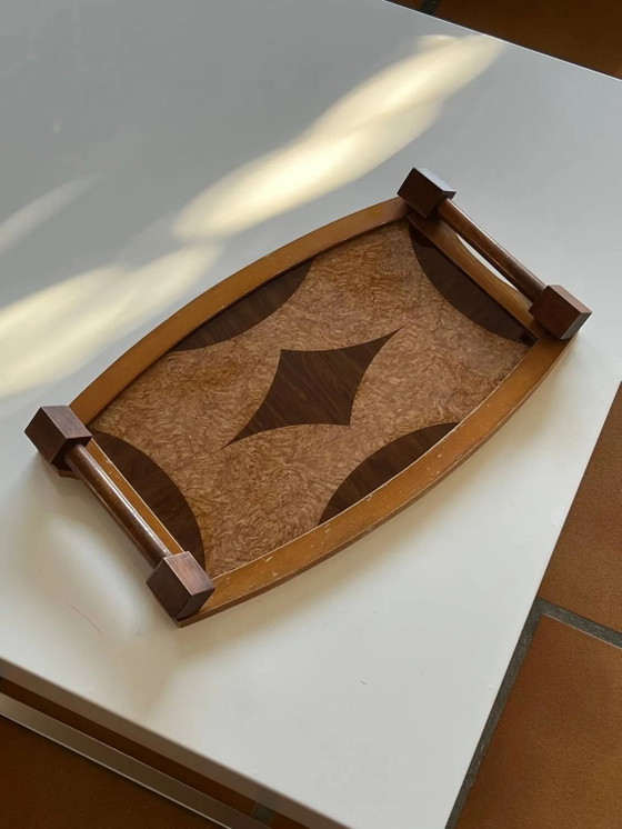 Vintage houten marqueterie dienblad - Art Deco, Tafelaccessoires, Bruin (foto 4 van 12)