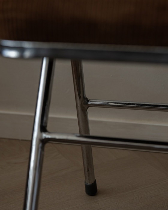 Image 1 of Vintage chromen klapstoelen (paar) | Bruine corduroy bekleding | Stijl uit het midden van de 20e eeuw / jaren 70