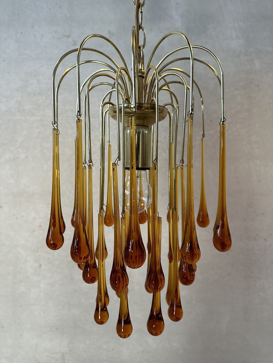 Image 1 of Vintage Amber 'Teardrop' Chandelier