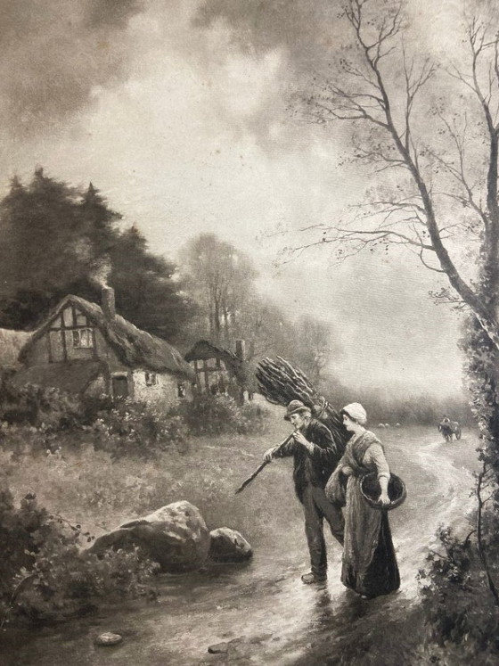 Image 1 of Lithograph by James Walter Gozzard, London, 1910. Framed on blackened wood.