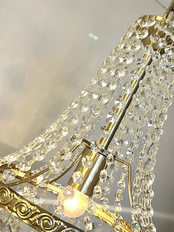 Image 1 of 2x Crystal Bag Chandelier Gold Frame Chandelier