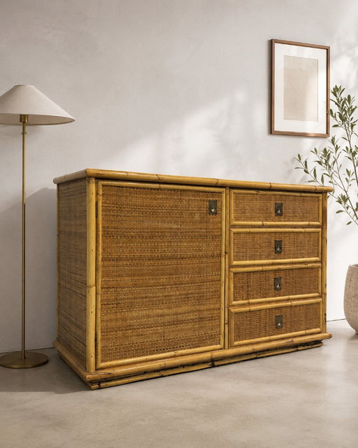 Vintage rotan en bamboe dressoir, Italië, circa 1970 – buffetkasten, Bamboo