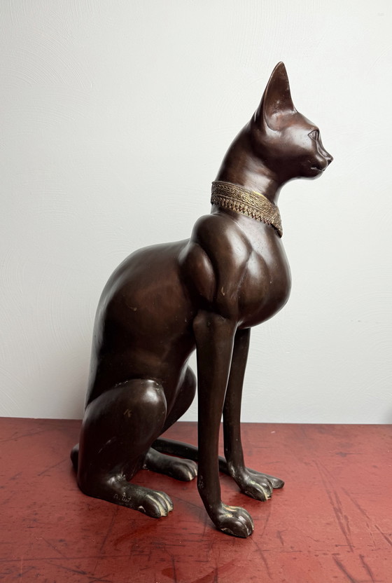 Image 1 of A. Tiot, Lifesize Bronze Egyptian Cat Sculpture, 62 cm, France, 1970s